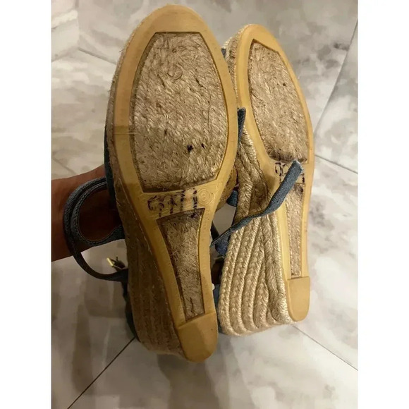 Talbots Lyndsay Strappy Eyelet Espadrilles Wedges Size 8 Sandals Light Denim - Picture 6 of 7